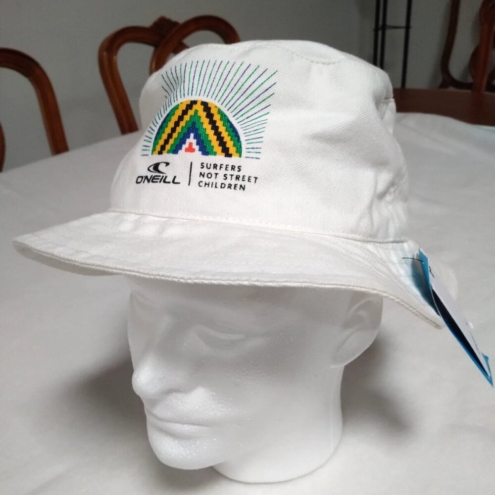O'Neill Blue "Surfers Not Street Children" BUCKET HAT Women's 1 Size White NWT